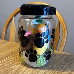 Pet Toy Jar with Black Paw Prints